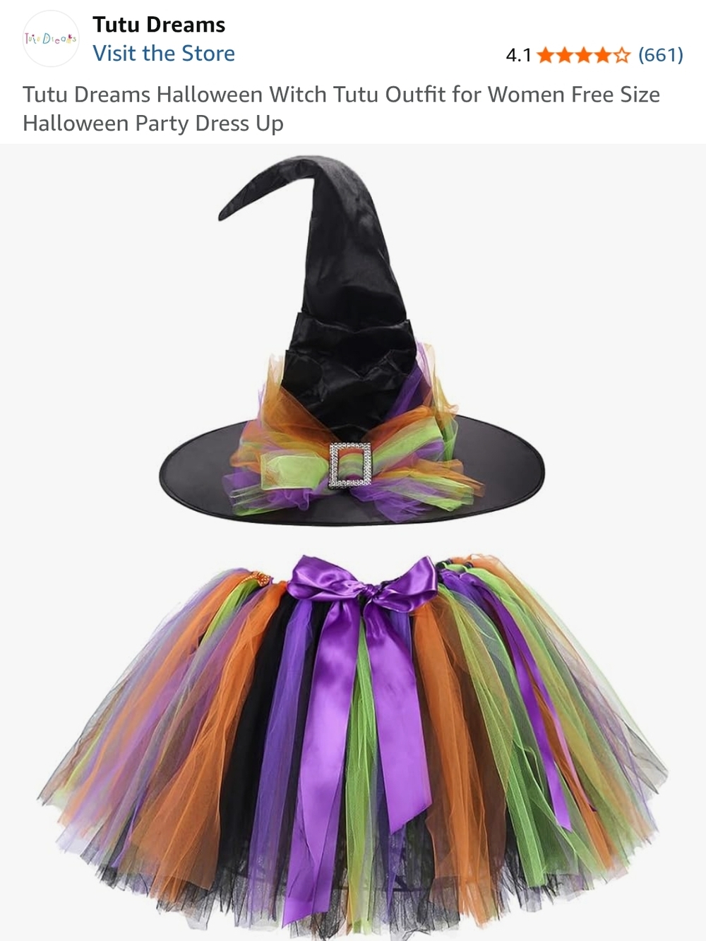 Kids Halloween Witch Costume Hat & Tutu Set - Black, Purple, Orange, Green